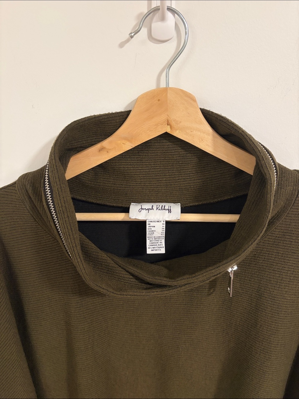 Joseph Ribkoff Olive Green Zip Cowl Neck Short-Sleeve Top - Picture 2 of 8
